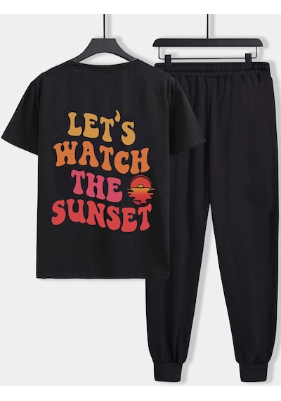 Uyguntarz Unisex Lets Watch The Sunset 2'li Eşofman Takımı Siyah
