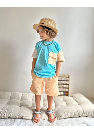 Jolly Kids Erkek Çocuk Blok Renkli Cepli Şortlu Takım Mint Yeşili