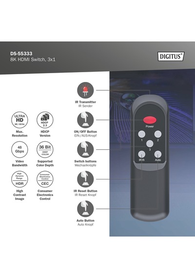 Dıgıtus 8k Hdmı Switch, 3x1 3x1 Hdmı Switch, 8k/60hz 4:4:4 , Hdr, Hdcp 2.3