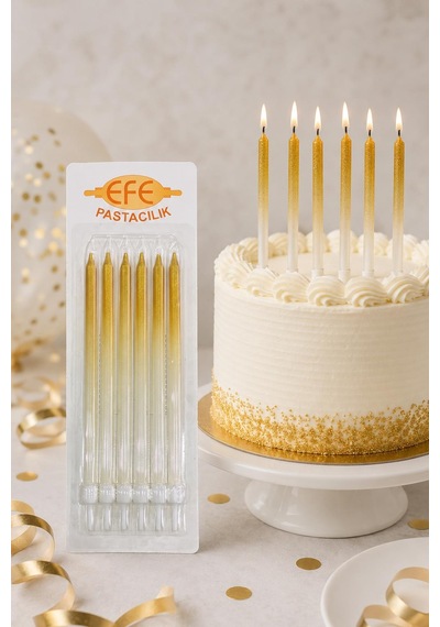 Metalik Beyaz Gold Uzun Pasta Mumu 17 Cm Karışık