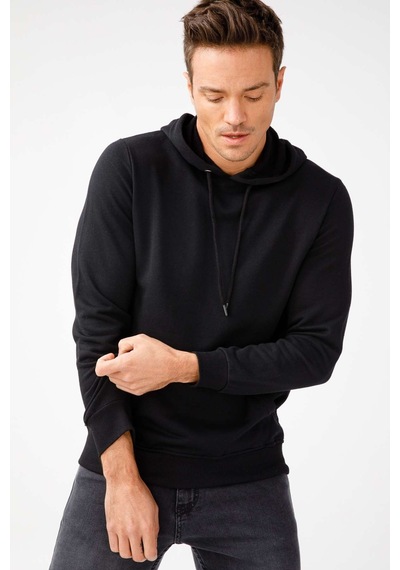 Igs İgs Erkek Siyah Modernfıt / Ekstra Dar Kalıp Kapşonlu Fermuarsız Sweatshirt Siyah