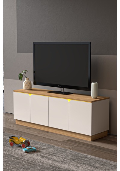 Led Işıklı Tv Ünitesi Mdf Kapak 150 Cm Beyaz