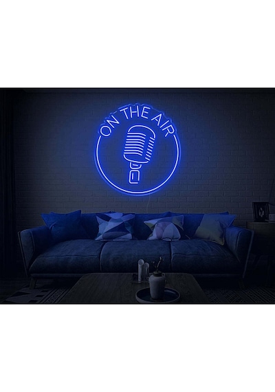 On The Aır Yazılı Mikrofon Figürlü Neon Tabela Mavi