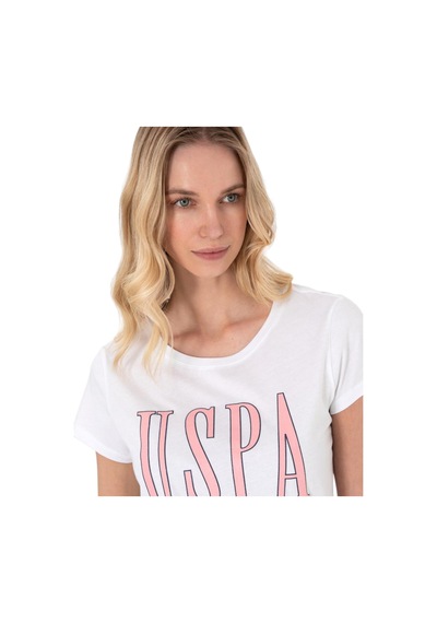 U.S. Polo Assn. Kadın Marka Yazılı T-shirt Beyaz