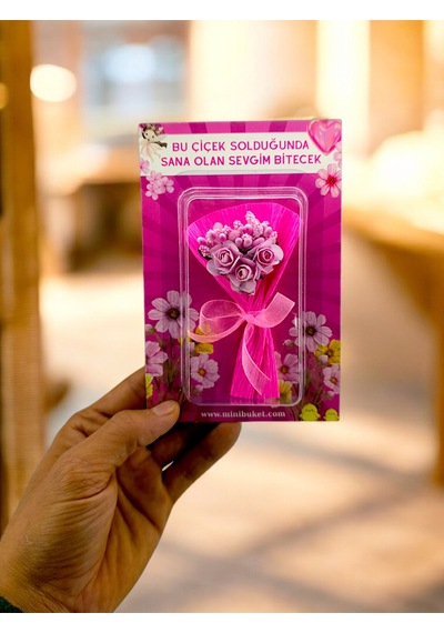Mini Buket Aynasız Yazılı Love Flowers 2.nesil Çiçek Buketi
