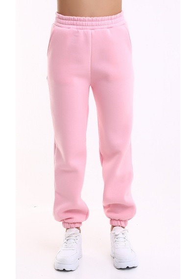 Winmoda34 Kadın Üç İplik İçi Şardonlu Polarlı Eşofman Altı Jogger Rahat Kalıp Pembe