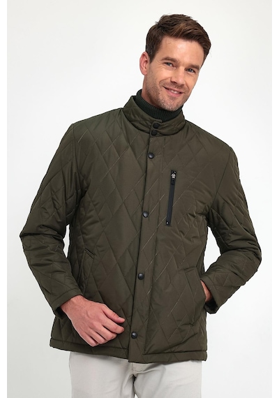 Sivaist Erkek Yeşil Standart Fit Normal Kesim Içi Kürklü Dik Yaka Çıtçıtlı Dolgulu Desenli Overcoat-Yeşil