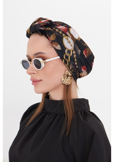 Hürrem Bone Bordo Pratik Hazır Geçmeli Tesettür Bone Kesik Elyaf Retro Desenli 2409 16 Bordo