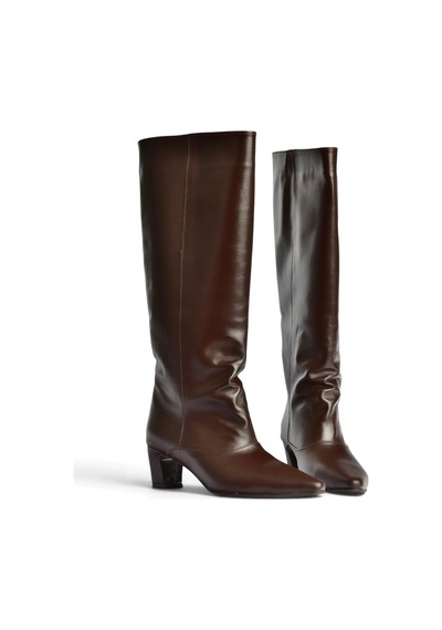 Fox Shoes Z654380203 Kahverengi Hakiki Deri Kalın Topuklu Kadın Çizme