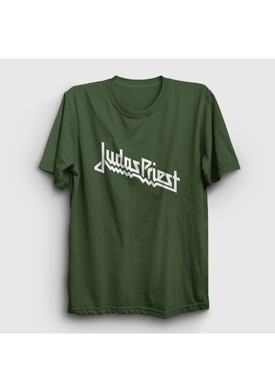 Presmono Unisex Logo Judas Priest T-shirt Haki