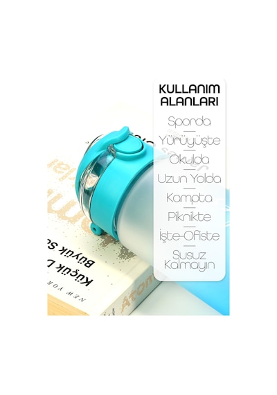 Su Matarası Tritan Geniş Ağız Su Şişesi Gradient Type Spor Matarası Suluğu Bpasız 630ml Turkuaz 0111