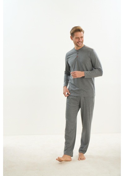 Sevim Erkek Uzun Kol Gri Melanj Pijama Takım C1t3n5o9 001