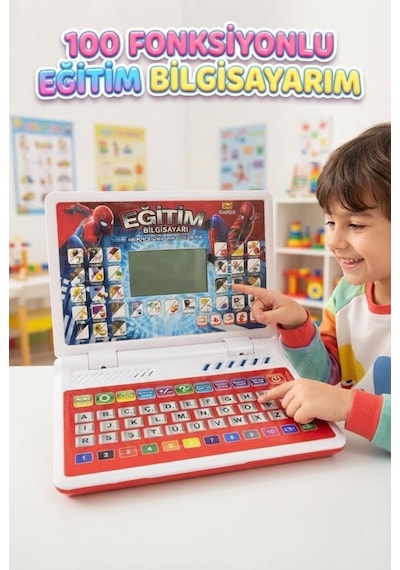 Süper Kahraman Eğitici Bilgisayar 100 Fonksiyonlu Müzikli Harf Kelime Ve Şarkı Modlu Oyuncak Laptop