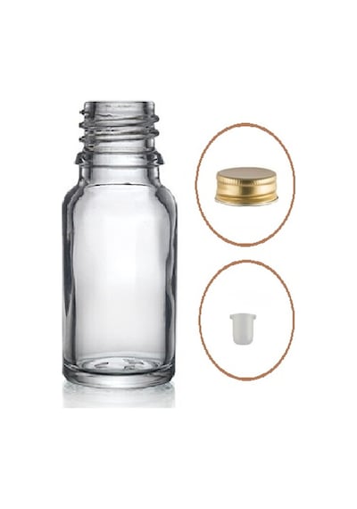 20ml Şeffaf Şişe Sarı Metal Düz Kapaklı, 24 Adet, Cam Şişe, Esans Şişesi, Yağ Şişesi, Kozmetik Şişesi