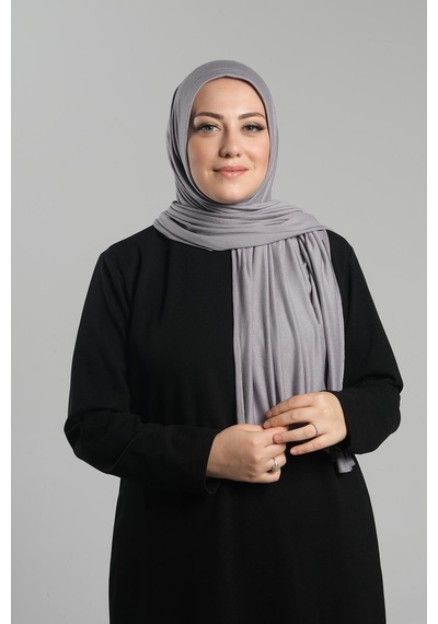 Hürrem Bone Gri Pratik Hazır Geçmeli Şal Viskon Önü Süngerli Penye Şal 2202 15 Gri