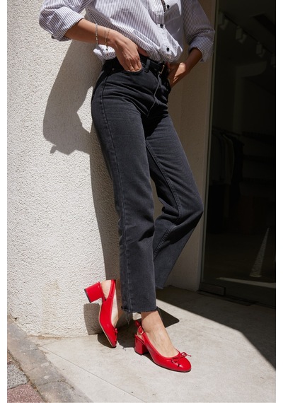 Dorado Kadın Nude Cilt Slingback Kalin Topuklu Ayakkabi Kırmızı