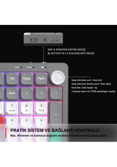 Lecoo GK100 3 Modlu Kablosuz RGB 100 Tuş Türkçe Q Membran 2000 mAh Gaming Oyuncu Klavyesi