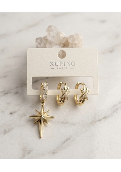 Lente Aksesuar Xuping 14k Altın Kaplama Sallantılı Kutup Yıldızı Küpe-zirkon Taşlı Set Küpe