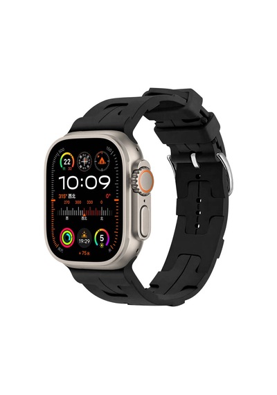 Ekılıf - Apple Uyumlu  Watch Ultra 49mm - Kordon Silikon Kordon Krd-92 - Siyah