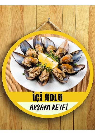 Mayeka Midyeciler İçin Midye Dolma Duvar Kapı Tablo Ahşap Askılı Pano Tabela