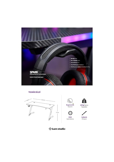 Spark 25mm RGB Aydınlatmalı Oyuncu Masası | Siyah Karbon Fiber Kaplama Spark 25mm RGB Aydınlatmalı Oyuncu Masası | Siyah Karbon Fiber Kaplama
