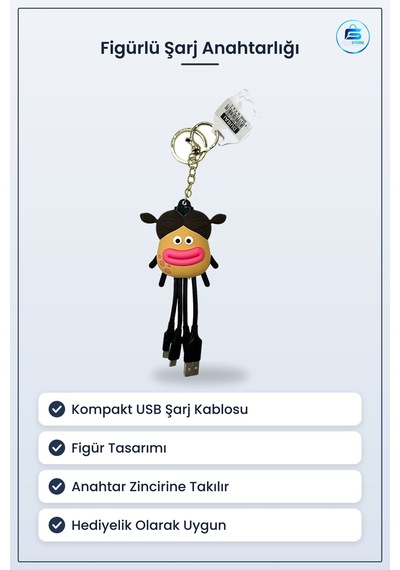 Şarj Kablolu Figürlü Anahtarlık Kompakt Usb Kablosu Aksesuar Figü