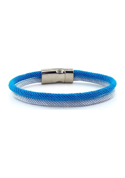Mavi Gri Iki Sirali Metal Miknatis Erkek Bileklik M014Y Çok Renkli