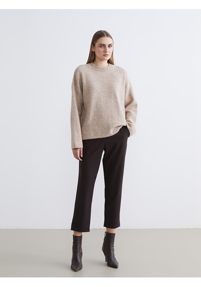 Lcw Everyday Bej Bisiklet Yaka Oversize Kadın Triko Kazak