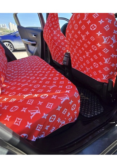 Lv Desen Xl Kırmızı 3d Baskı Otomobil Servis Kılıfı Ön Ve Arka 4parça Takım 1.kalite Likrali Penye Y 1 Takım