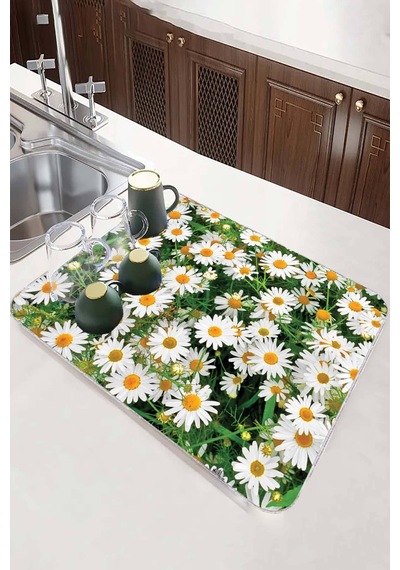 Yeşil Çiçekli Microfiber Bulaşık Kurutma Kurulama Matı Mm016