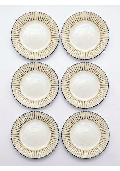 Seramik Tatlı Tabağı Dijital Baskılı Desen 6 Lı Set 17 Cm Şık Dekoratif Mavi