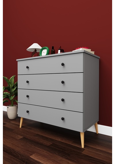 Lüks 4 Çekmeceli Şifonyer Komodin %100 Mdf Çok Amaçlı Düzenleyici Şf02 Kül Gri