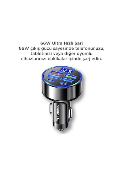 Transmitter Usb Type-c Destekli 66 W Hızlı Araç Şarj Cihazı G19 Siyah