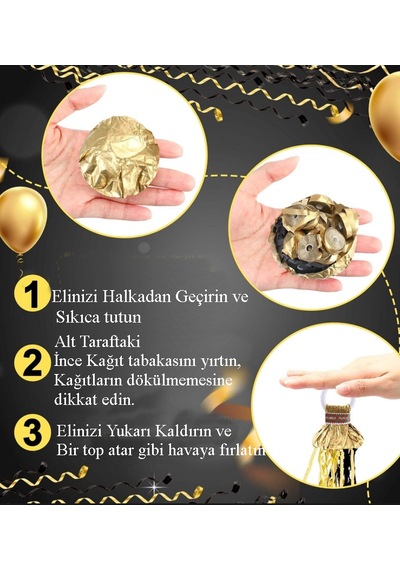 Gold Renk Fırlatmalı El Konfetisi- Düğün Nişan Bekarlık Doğum Günü Partisi Ortamı Kirletmez 10adet 7+