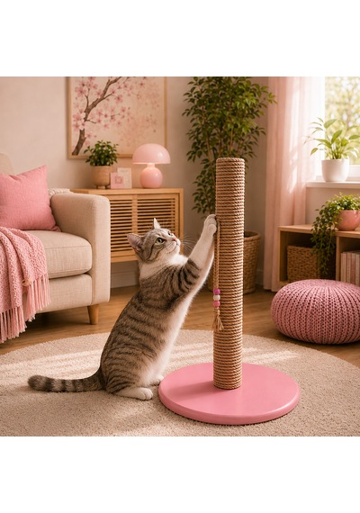 Petody Sakura Doğal Ahşap 60 Cm Jüt Kedi Tırmalama Direği
