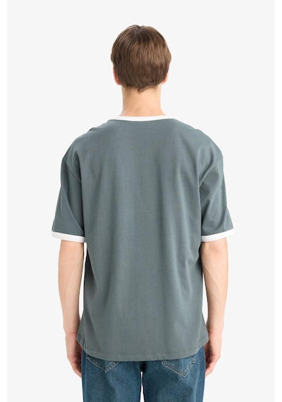 Defacto Boxy Fit Bisiklet Yaka Baskılı Kısa Kollu Tişört G0001ax25hsgn498 Yeşil