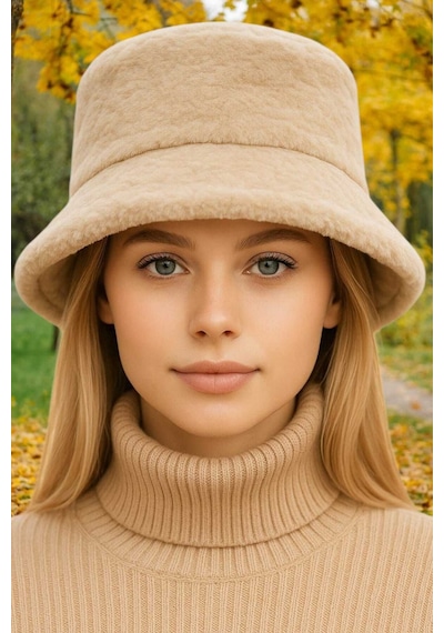 Uniquetrenders Kadın Ayarlanabilir Peluş Bucket Kova Şapka Bej