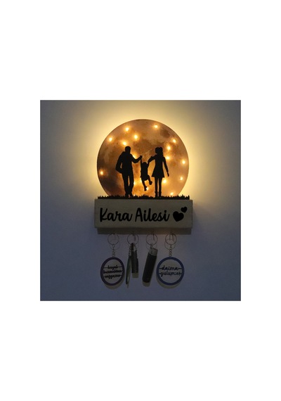Led Işıklı Pleksi Dolunay Kişiselleştirilebilir Biblo Valeri Çocuklu Çift Anahtar Askılığı Sarı - 737204852 Sarı