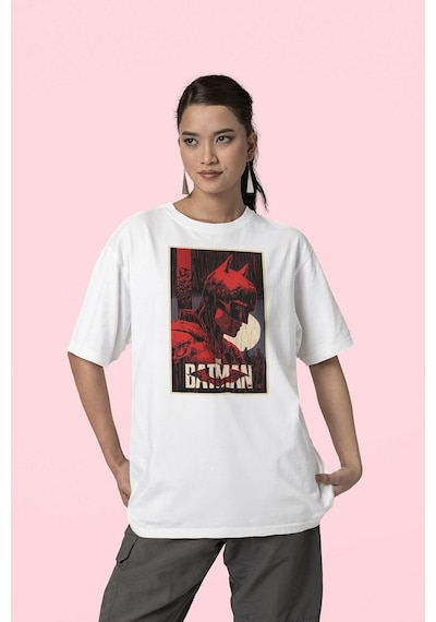 Dc Kahraman The Batman Baskılı Unisex Oversize Tişört Beyaz