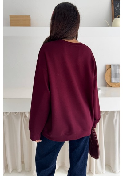 Femelle Bordo Modal Kumaş Basic Sweatshirt