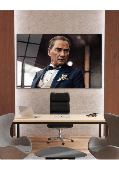 Atatürk Cam Tablo Yapay Zeka Modern Ev Ofis Salon Kurum Hediyelik Tablo