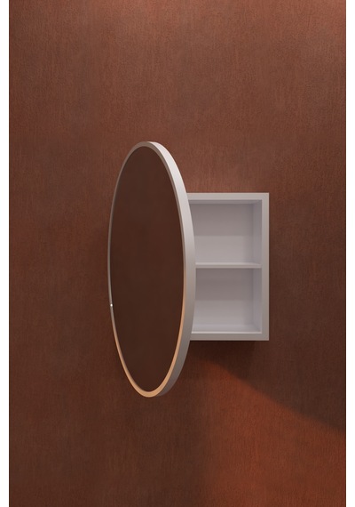 Oval Aynalı Banyo Dolabı Modern Duvar Tipi Banyo Dolabı Beyaz