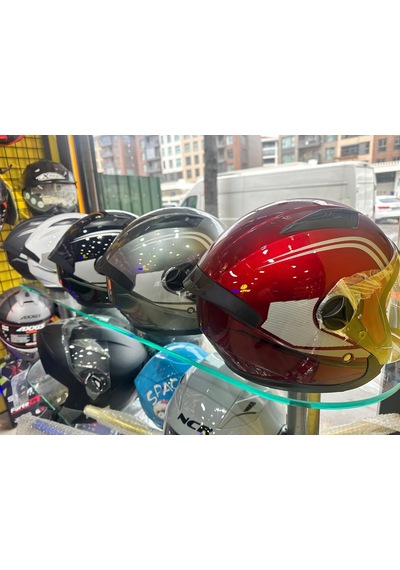Çenesiz Kask Güneş Gözlüklü Vizörlü Karışık Renk Yarım Kask