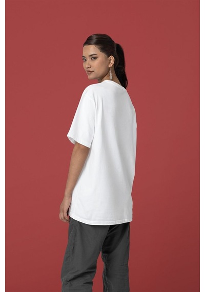 Sevbano Unisex Oversize Baskısız Basic Tişört Beyaz