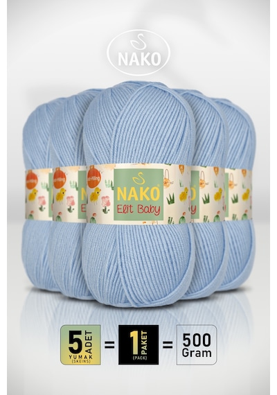 Elit Baby - 6723 Gök Mavi - 5'li Paket - 100gr/250m - Bebek İpi - Anti Pilling Tüylenmez İp