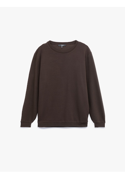 Koton Pamuklu Uzun Kollu Basic Bisiklet Yaka Sweatshirt Kahverengi 6wam70091mk Kahve