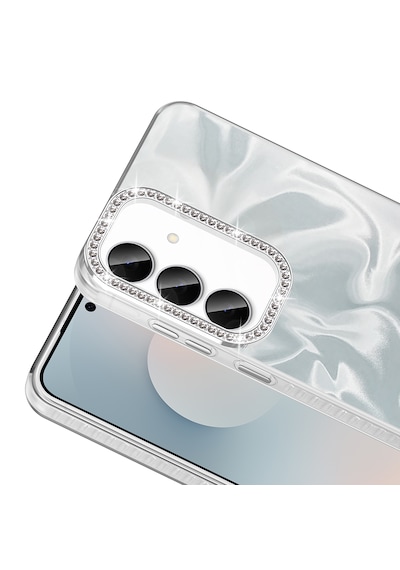 Samsung Galaxy Uyumlu A57 Kılıf Köşe Korumalı Kenarları Taşlı Parlak Tasarım Görünümlü Esila - Kapak Beyaz