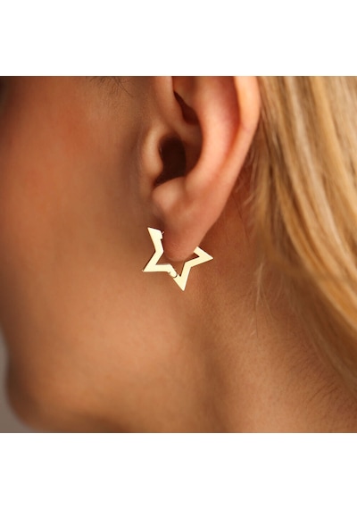 Sembol Gold Altın Halka Küpe Yıldız Form 1.5 cm Taşlı