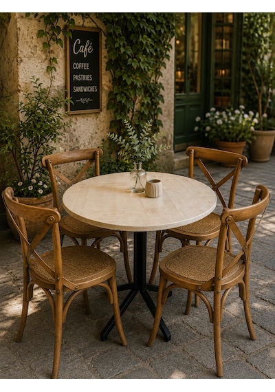 Umutpark Metal İkiz Ayaklı Ahşap Bistro Mutfak Masası. Siyah