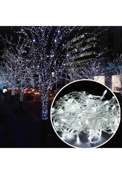 Yılbaşı Dekor Işıkları 10 Metre 100 Led Beyaz Led Işık Beyaz İp Led Işık Modlu 220 Volt Fişli Model Gün Işığı